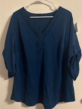 Women's V-Neck Blouse - Blue